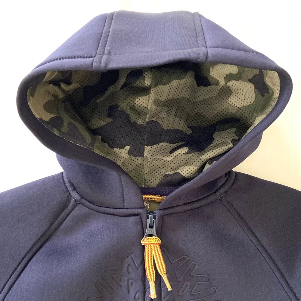 Timberland Kids Navy Blue Scuba Neoprene Zip Hoodie Embossed Logo, Boy’s Size 4